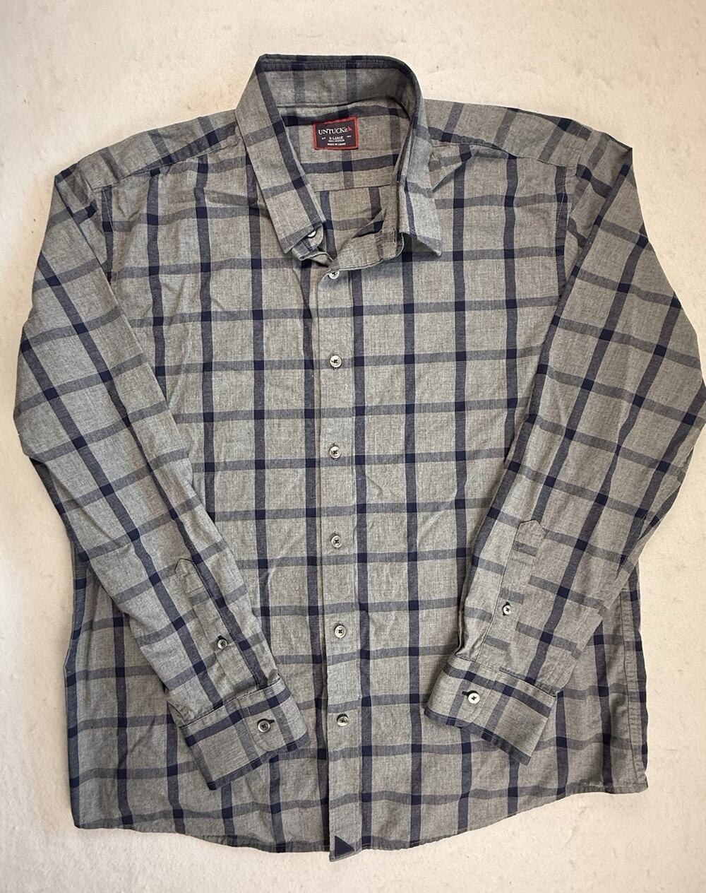 Untuckit shirts men XL gray plaid Preppy Eclectic Grandpa Dadcore